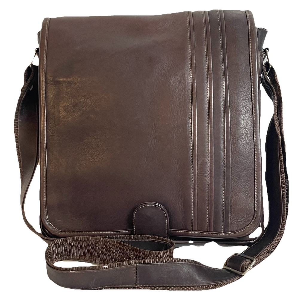 Messenger Crossbody Leather Bag Mens Organizer Adjustable Strap Brown Medium